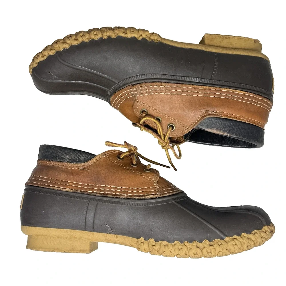 LL Bean Maine Hunting Shoe Men 9 Narrow GN Brown Low Top Duck Boots VTG USA GUC